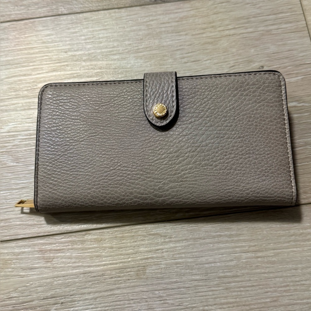 Poppy & Peonies Taupe Leather Zip-Card Wallet